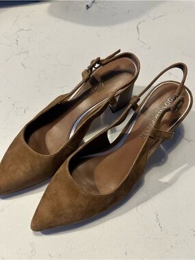 Donald Plinar Brown Suede Slingback Pointed Toe Heels